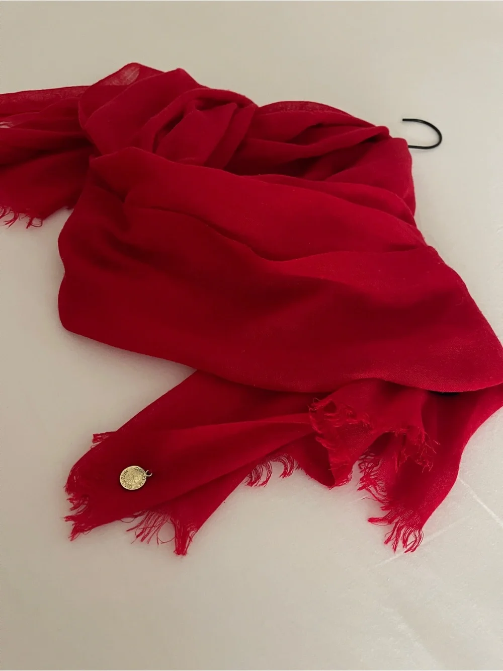 Calvin Klein Red Scarf Gold Charm Eyelash Fringe